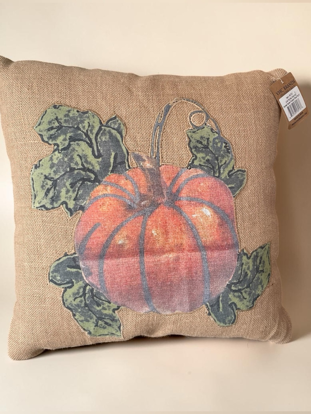 VHC Brands Harvest Garden Pumpkin pillow, natural jute burlap, new with tags